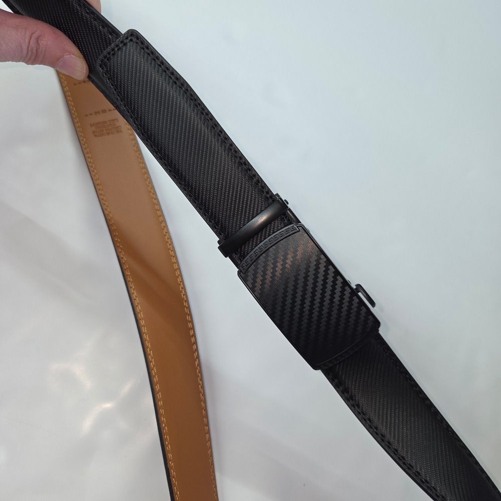 BULLIANT Ratchet Belt Mens Up to‎ 44 Black Carbon Fiber Texture Leather Slide